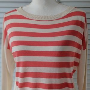 Talbots Coral and Cream Color Striped Sweater